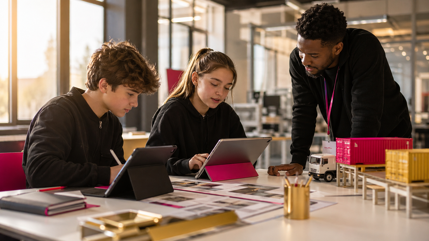 Collaborative design workspace with project materials in focus